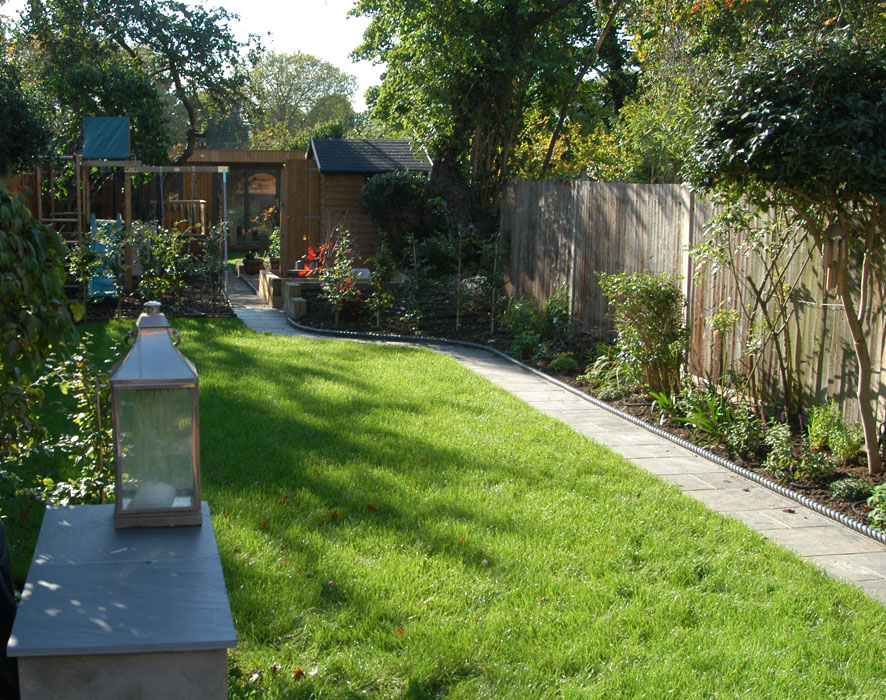 Lawn & curved slate path